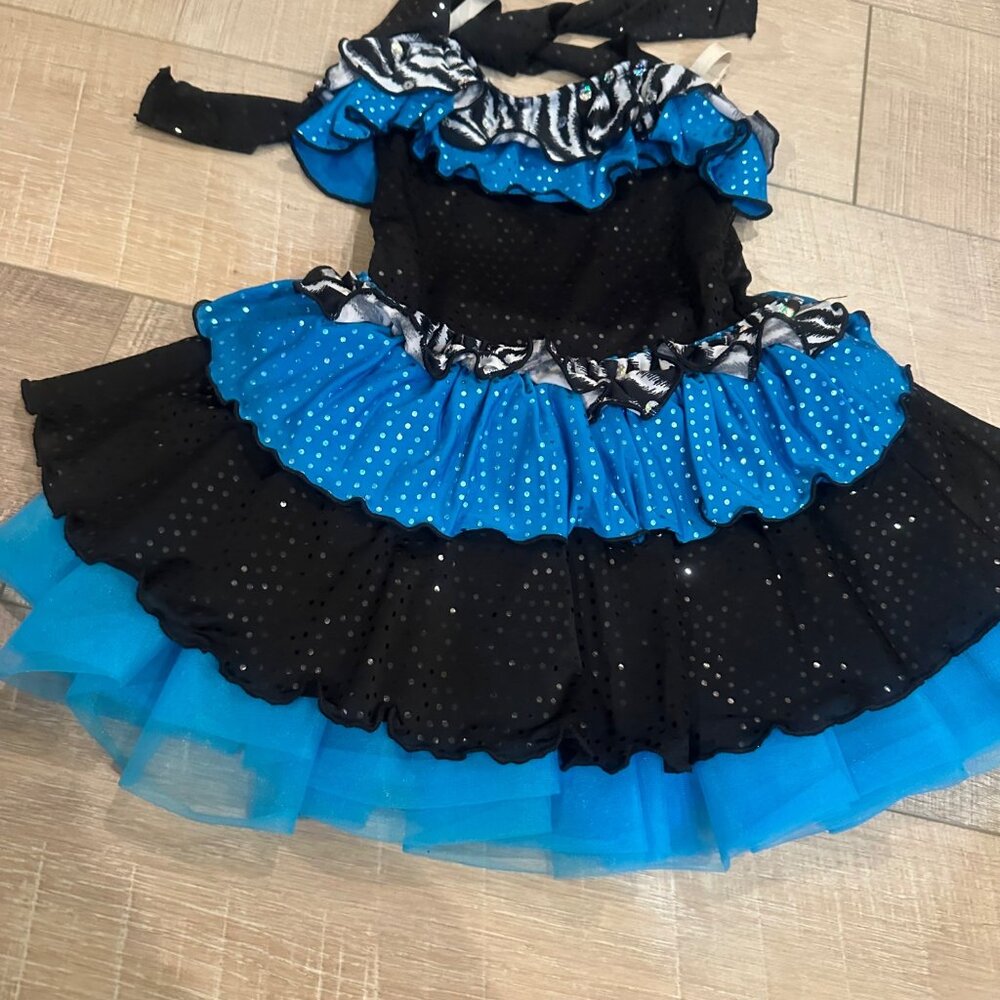 WEISSMAN XS CHILD BLUE AND BLACK COMPETITION DANCE COSTUME JAZZ TAP STYLE 5138 - Picture 2 of 7